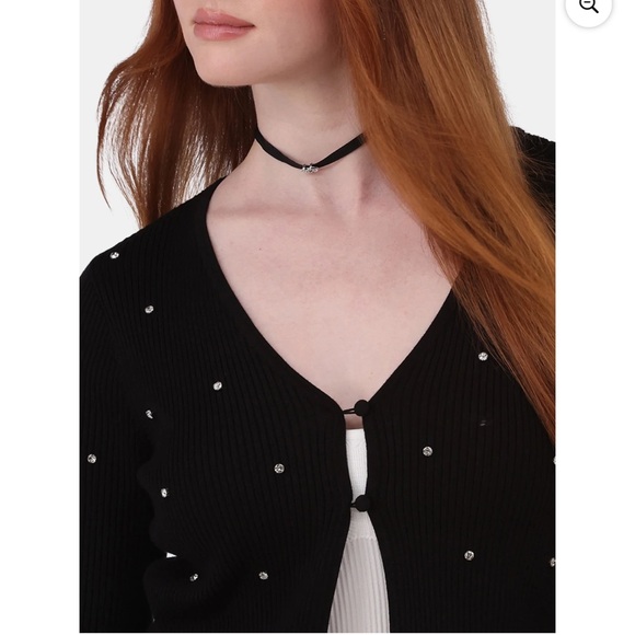 No Boundaries Ribbed Rhinestone Cardigan Size M - Picture 2 of 8